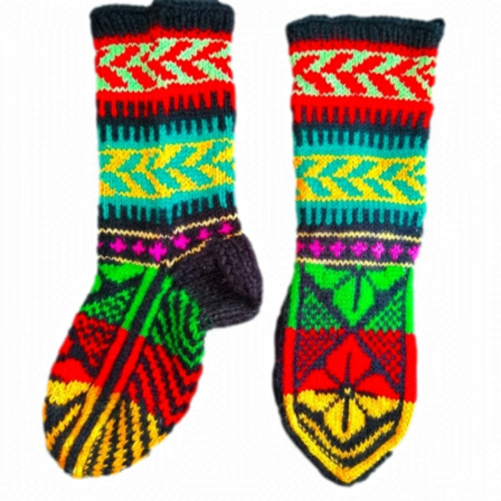 Handmade Boho Wool Cabin Socks Colorful Folk Pattern Thick Cozy NWOT